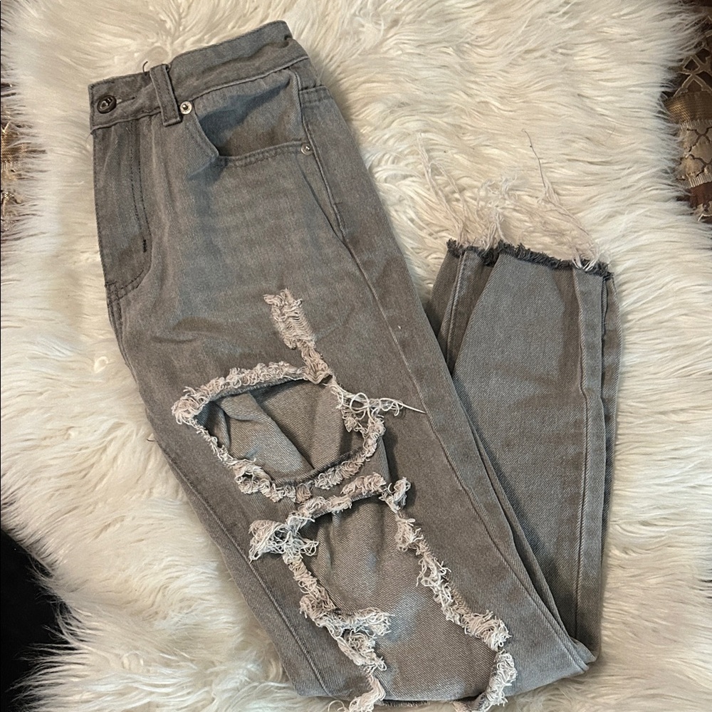 Nasty Gal Distressed Ankle Jeans in Gray